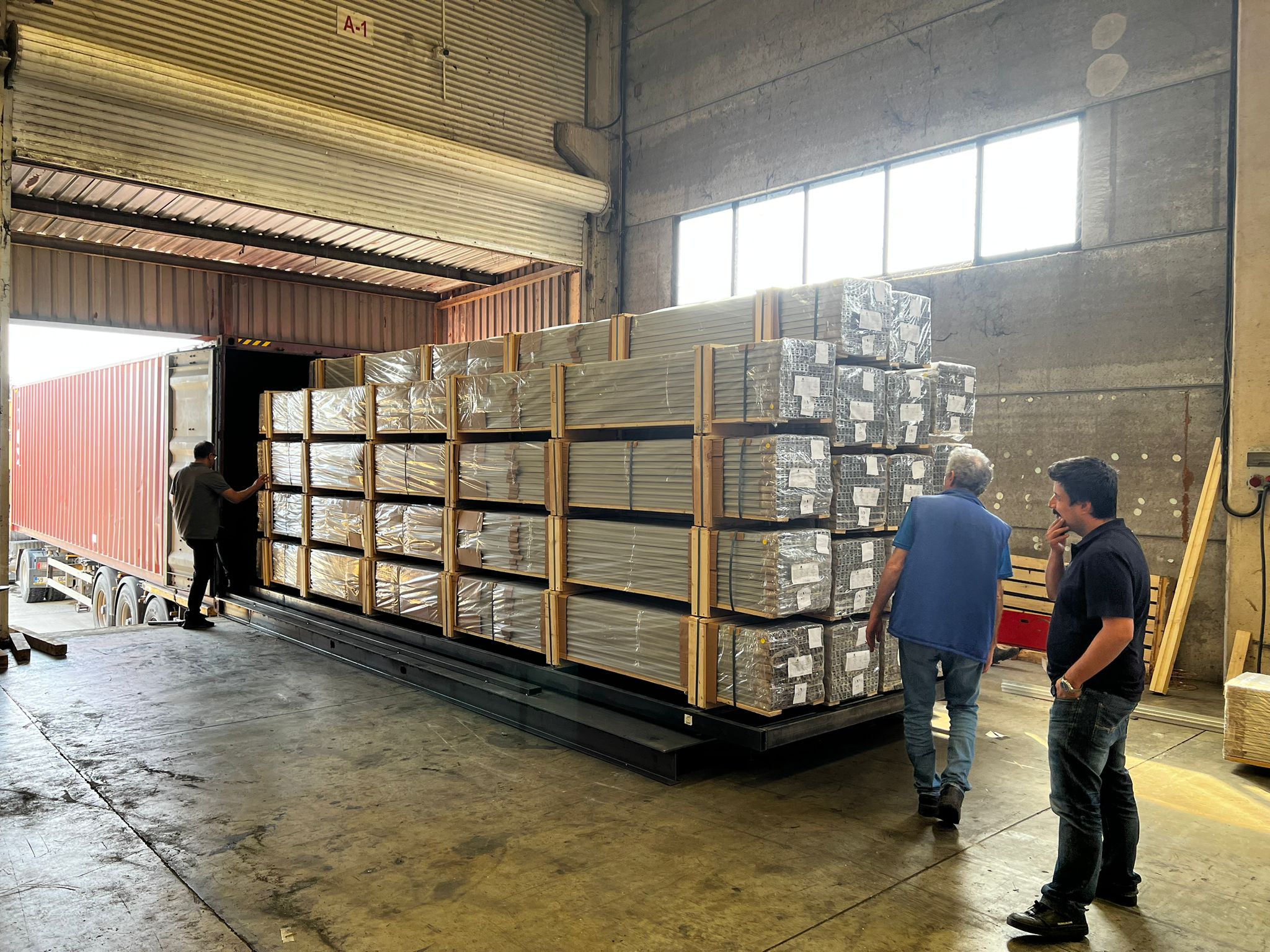 Aluminium profiles being prepared for international transport